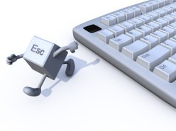 18160736 - escape key run away from a keyboard. 3d illustration